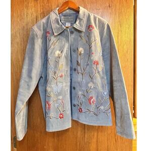 Vintage 90s Boho Floral Embroidered Leather Jacket Size L